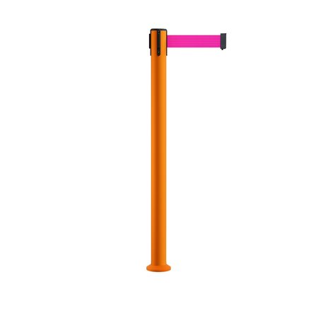 MONTOUR LINE Stanchion Belt Barrier Fixed Base Orange Post 11ft.Fl. Pink Belt MSX630F-OR-FPK-110